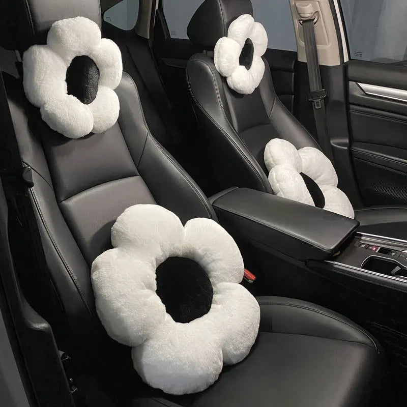 Winter New Cartoon Plush Car Cushion Simple Black White Thickened Anti Slip Women's Auto Seat Pad Cute Interior Modification