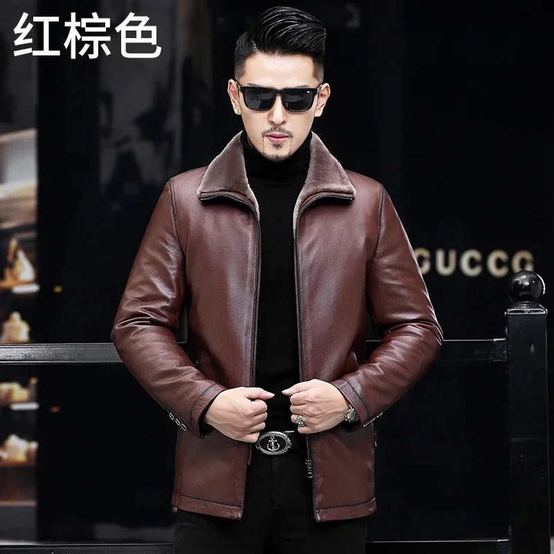 YOLANFAIRY Genuine Leather Jacket Men Midium Natural Leather and Fur Thick Winter Coat Male Clothing Jaquetas Masculina De Couro