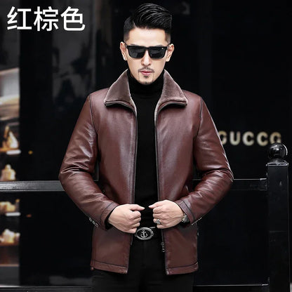 YOLANFAIRY Genuine Leather Jacket Men Midium Natural Leather and Fur Thick Winter Coat Male Clothing Jaquetas Masculina De Couro
