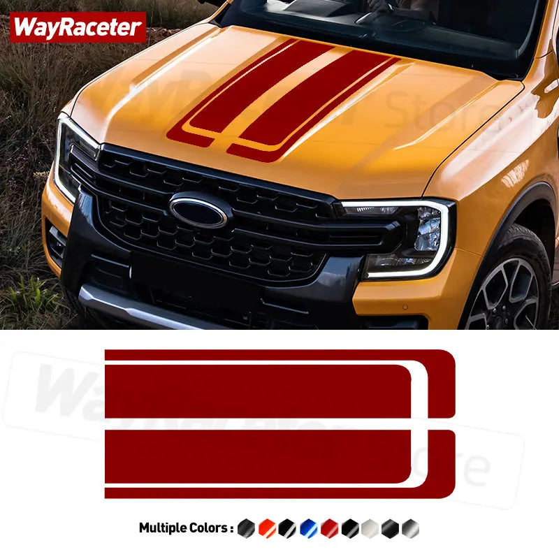 2 Pcs Engine Cover Decal Boonet Hood Stripes Sticker For Ford Ranger 2025 2024 2023 T9 Raptor 4X4 Off Road Wildtrak Accessories