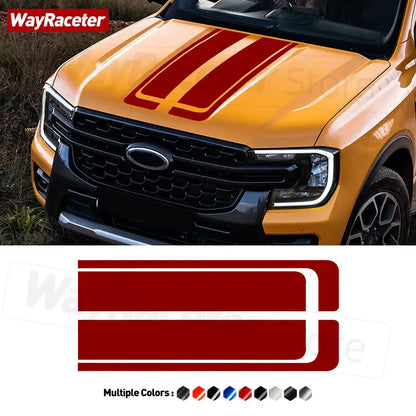 2 Pcs Engine Cover Decal Boonet Hood Stripes Sticker For Ford Ranger 2025 2024 2023 T9 Raptor 4X4 Off Road Wildtrak Accessories