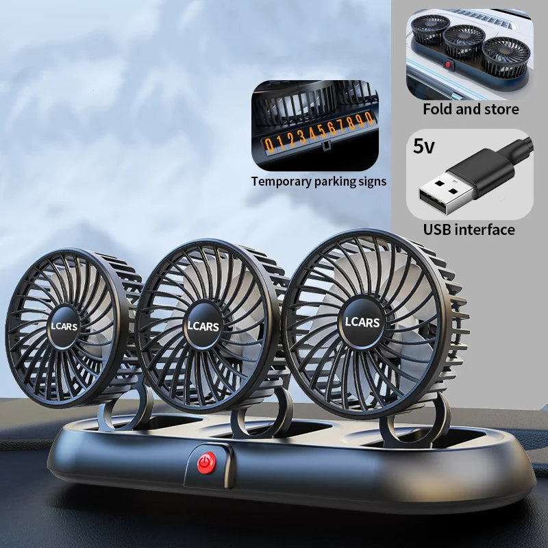 3-Head 5V USB Car Fan with 3 Adjustable Speeds Cooling Auto Cooler Air Ventilation System with Wind Regulation Car Accessories