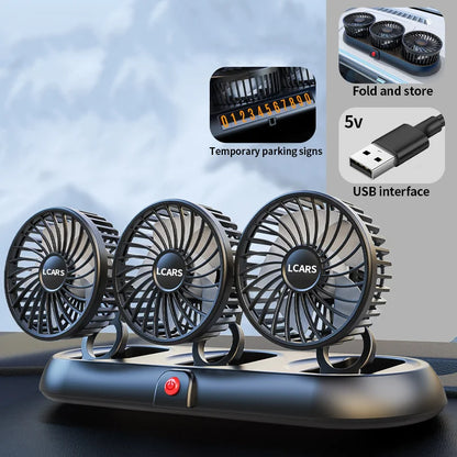3-Head 5V USB Car Fan with 3 Adjustable Speeds Cooling Auto Cooler Air Ventilation System with Wind Regulation Car Accessories