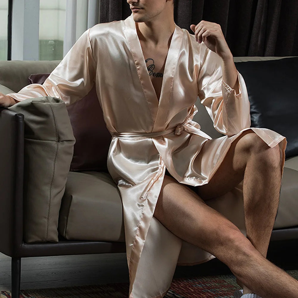 Groom Robe Embroidery Satin Soft Home Bathrobe Nightgown For Men Casual Kimono Groomsman Wedding Party Sleepwear Plus Size 3XL