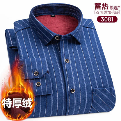 New Men's Long-Sleeved Shirt Thickened and Fleece Warm 8XL9XL Plus Size Autumn and Winter Casual No-Ironing Comfortable Top