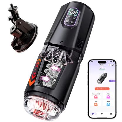 Automatic 360 ° Rotating Thrusting Male Masturbator Licking Penis Vibrator LCD Display Stroker Pocket Pussy Sex Toys for Men