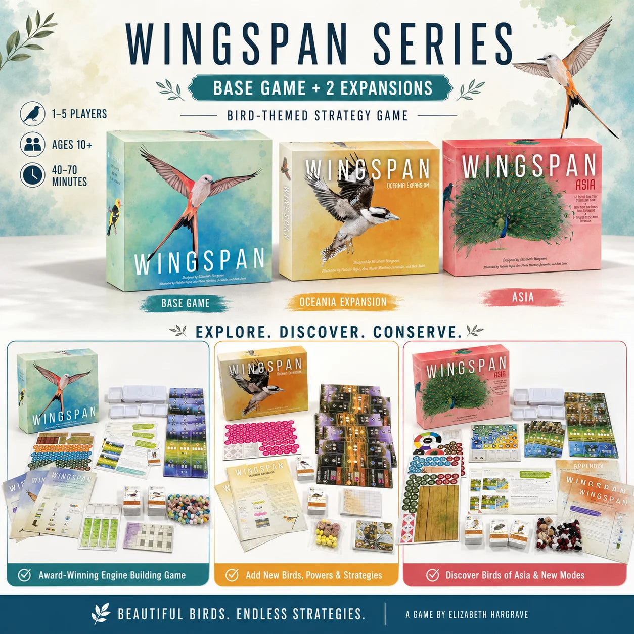 Wingspan Board Game Series, Bird Strategy Engine Building Game with Base Set and Expansions, Family Game Night, English Version