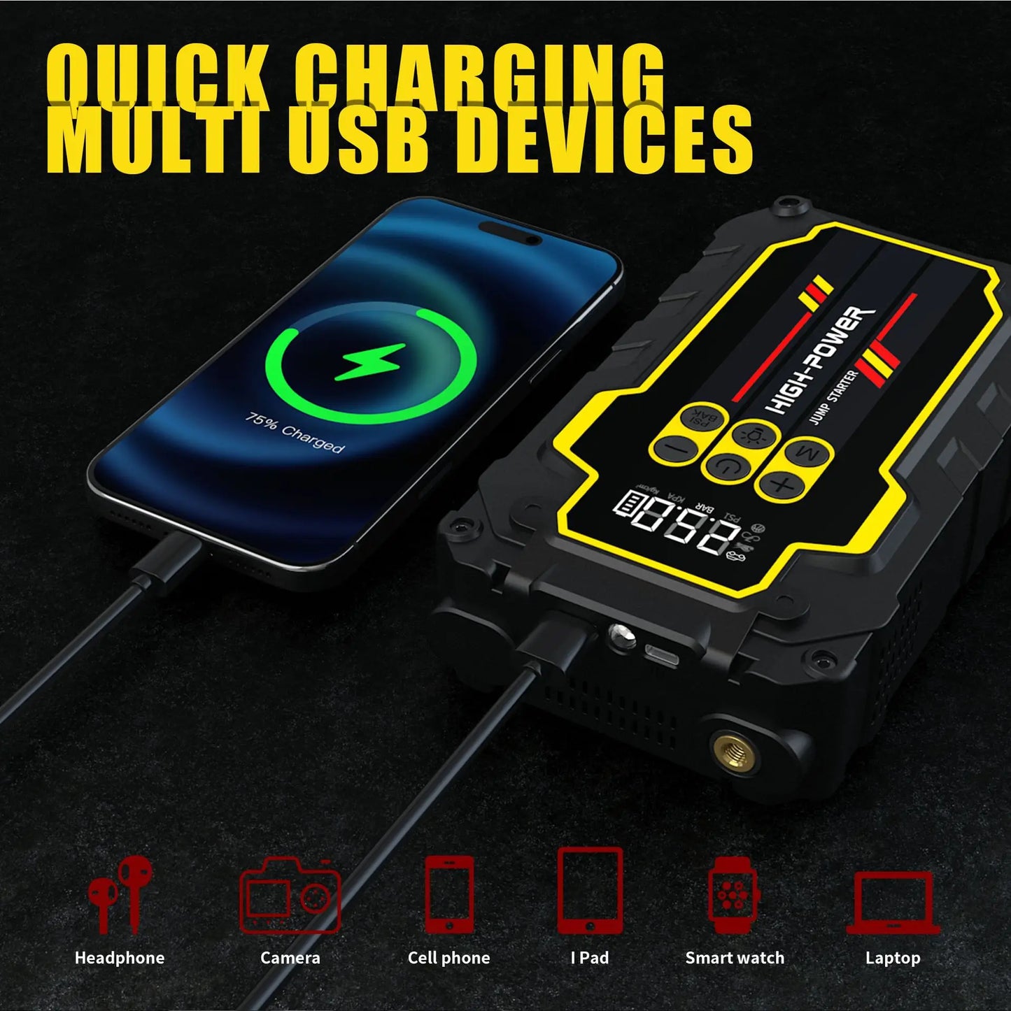CEYYOR Car Jump Starter With Built-in Air Compressor,Portable 12V 4000A Booster Starting Device With LED Lights & Pressure Gauge