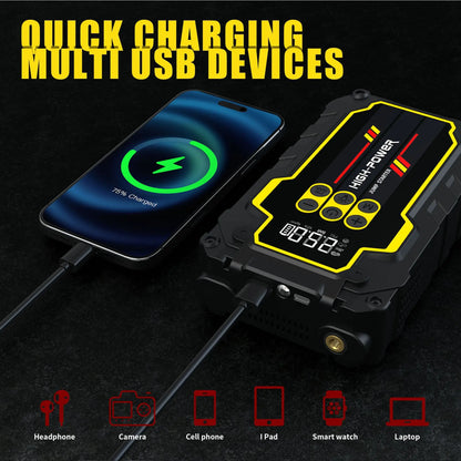 CEYYOR Car Jump Starter With Built-in Air Compressor,Portable 12V 4000A Booster Starting Device With LED Lights & Pressure Gauge