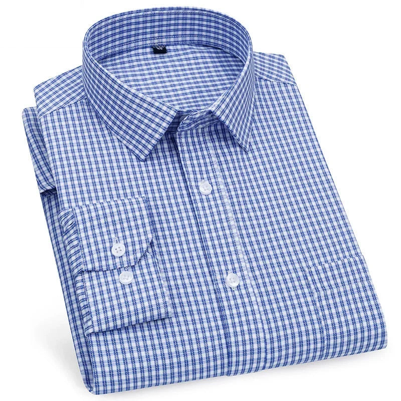 Men's Business Casual Shirts Purple Blue Cotton Regular Fit Long Sleeve Classic Plaid Striped Checked Social Work Dress Shirts