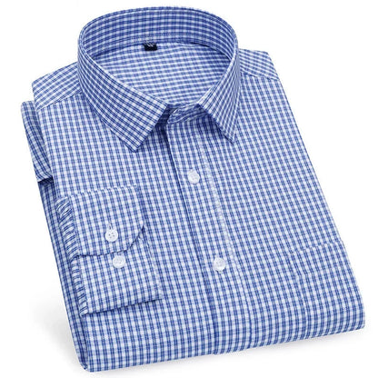 Men's Business Casual Shirts Purple Blue Cotton Regular Fit Long Sleeve Classic Plaid Striped Checked Social Work Dress Shirts