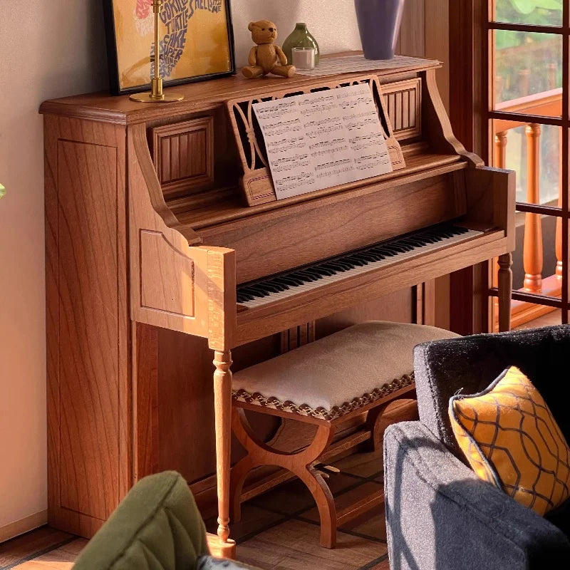 1/6 Doll House Model Furniture Accessories Solid Wood Upright Piano and Bench Set Bjd Ob11 Blyth Soldier Lol Miniatures Decor