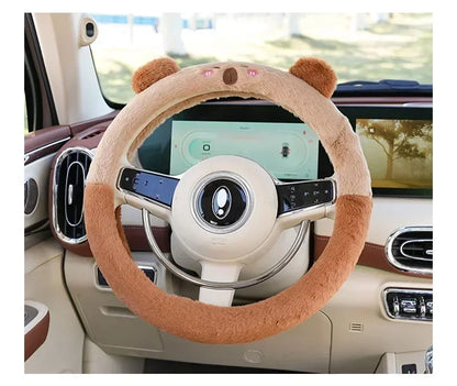2025NEW Cute Cartoon Cute Plush Steering Wheel Cover Natural Rubber Healthy Breathable Universal 38cm Car Accessories