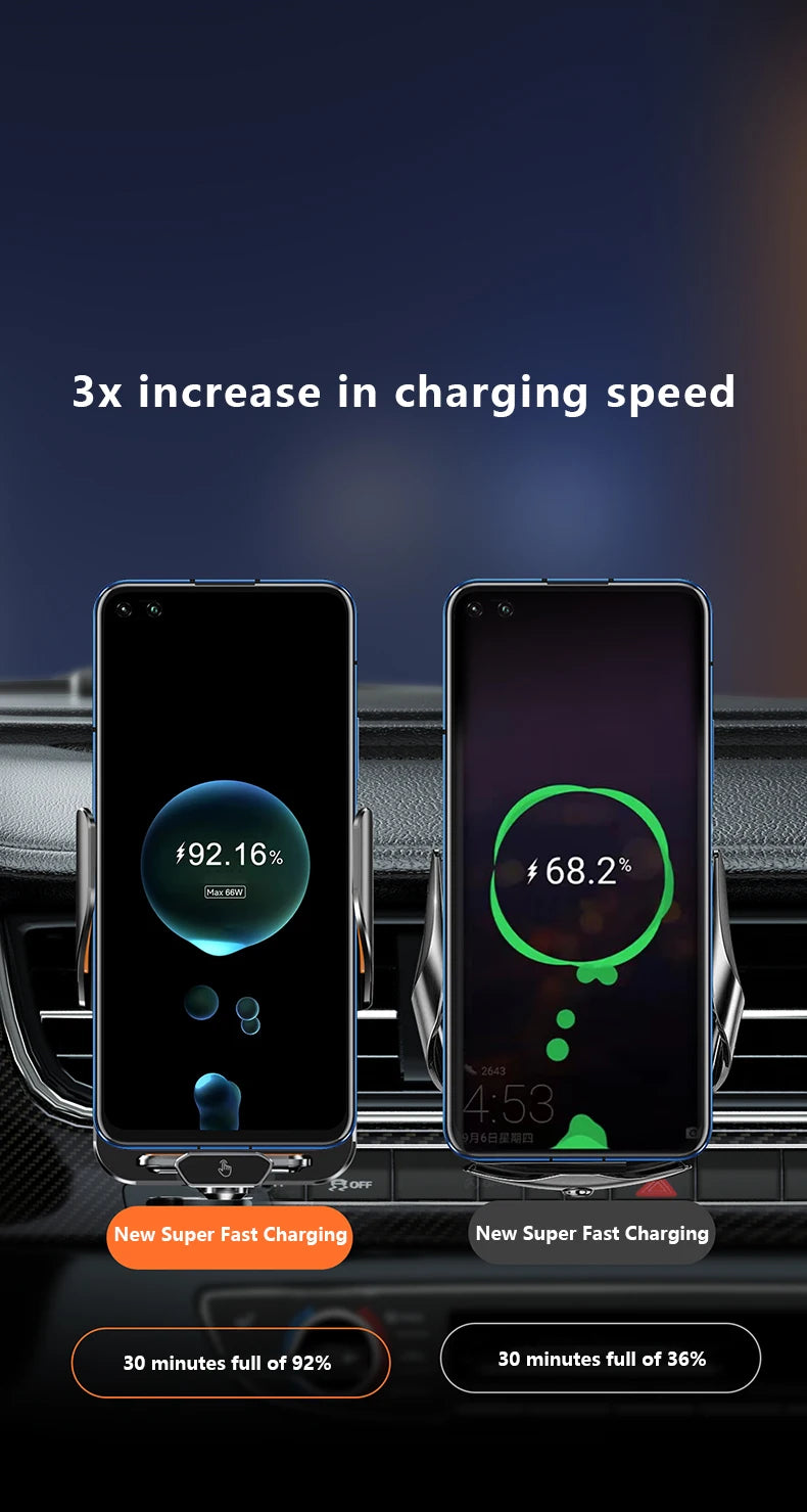 66W Fast Charging Car Phone Holder Wireless Magnetic Charging Base  Fully Automatic Sensor Activation Function