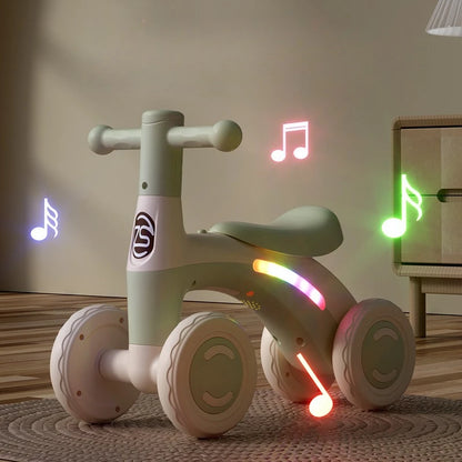 4-Wheel Anti-Tip Baby Balance Bike Silent Glider Walker No Pedal Toddler Ride-On Toy for Boys Girls 1-3 Years Kids Training Gift