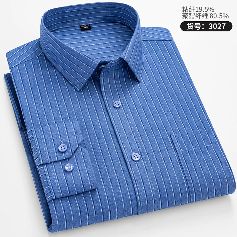 High Quality Men's Shirts Spring Autumn Long Sleeve Wrinkle Resistant Non Ironing Stripe Man Clothing  Big Size 5XL 6XL 7XL