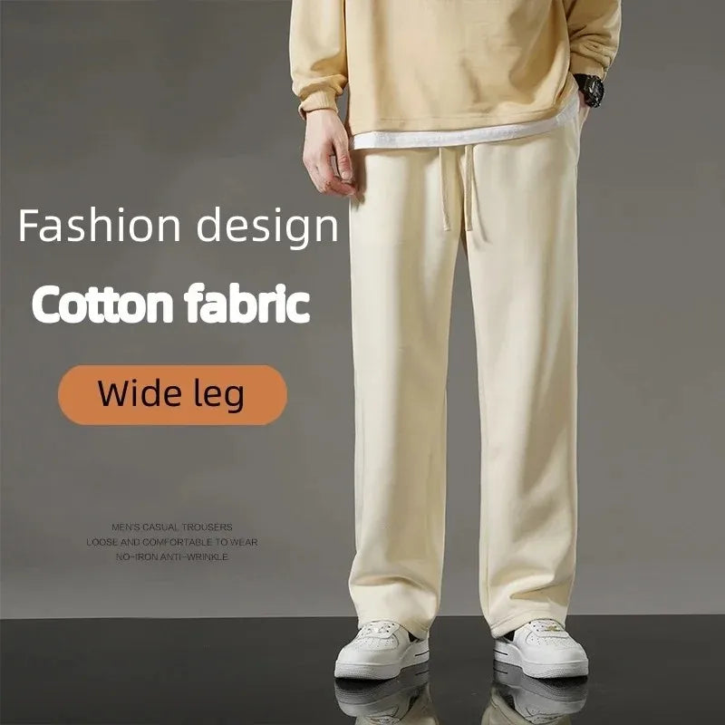 Autumn Men Sweatpants Korean Fashion Sportswear Drawstring Wide Leg Neutral Straight Track Pants Cotton Loose Casual Trousers