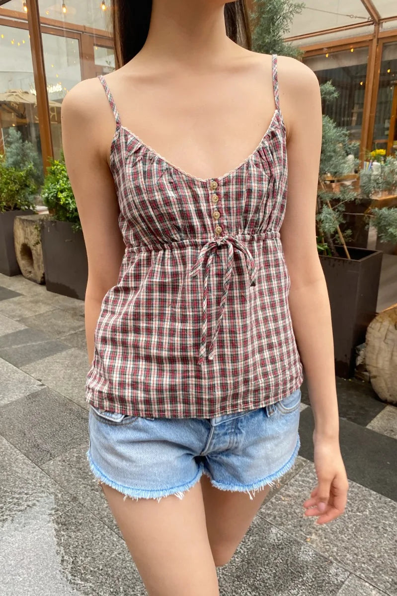 Brandy Melville Pure Cotton Three-Button Base Layer Vest Sweet Style V-Neck Sleeveless Tank Top for Women Spring Summer