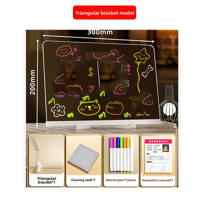 Luminous Acrylic Drawing Magic Led Transparent Board, Kids DIY Educational Toys Gift, LED Note Board With Stand and 7 Colors