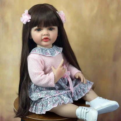 BZDOLL 55cm Full Body Soft Vinyl Reborn Doll Baby 22inch Lifelike Princess Toddler Bebe Girl Bath Toy Lovely Birthday Gift for Kids