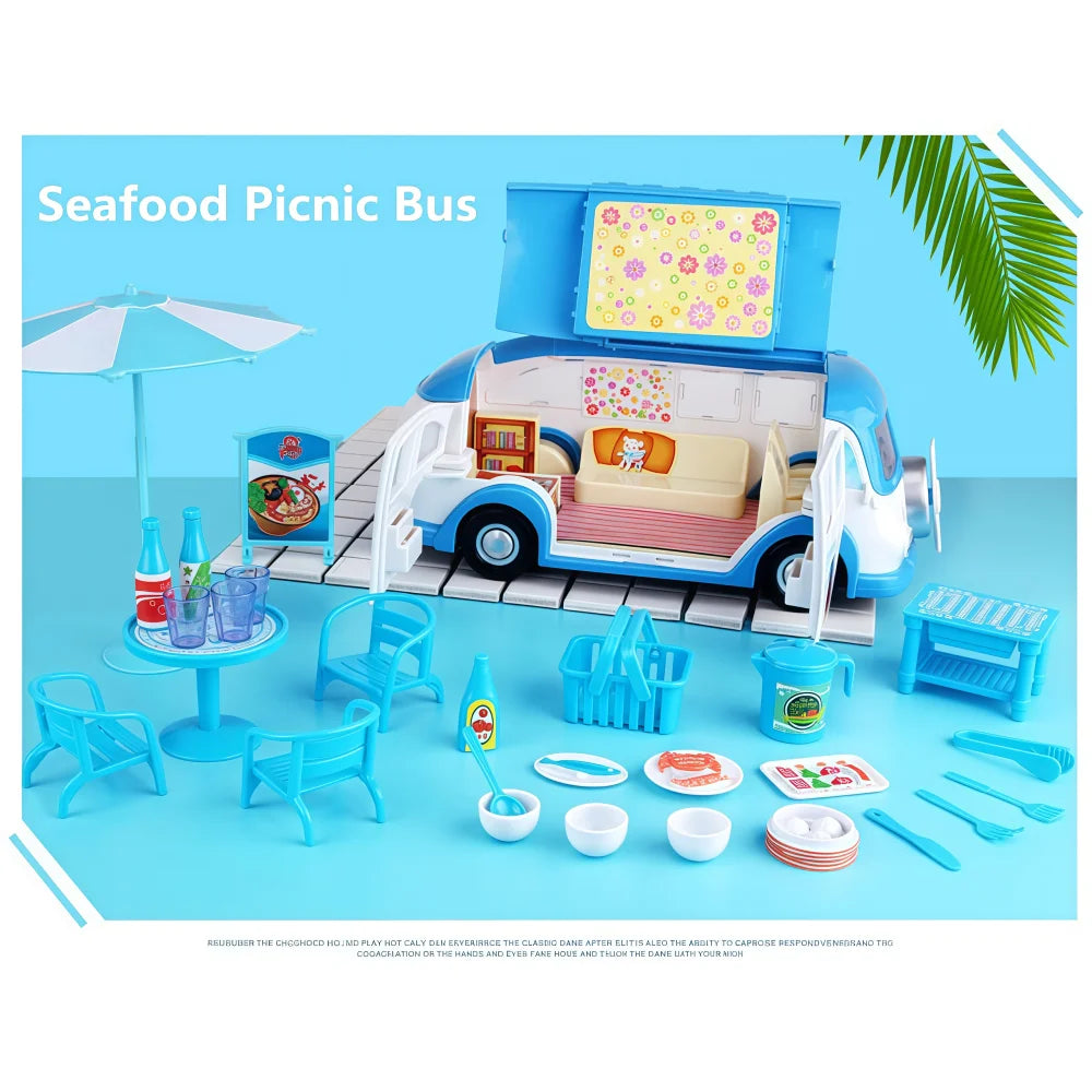 DIY Doll House for LOL Dolls Convertible Picnic Car & Bus Cute Miniatures Dollhouse Birthday Gift for Girls