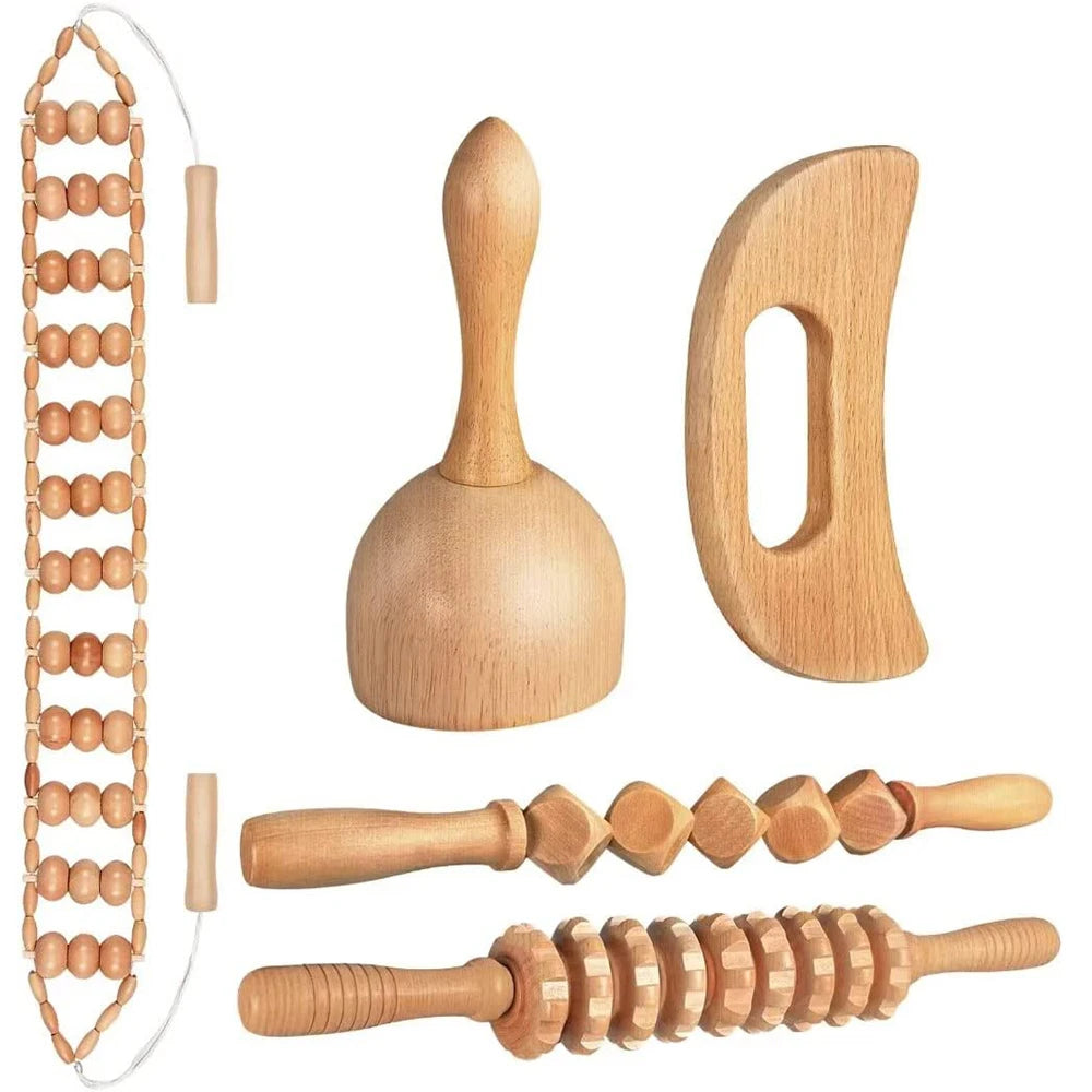 Wood Therapy Massage Tools, Wood Lymphatic Drainage Massage Tools Set for Body Sculpting, Maderoterapia Kit for Anticellulite