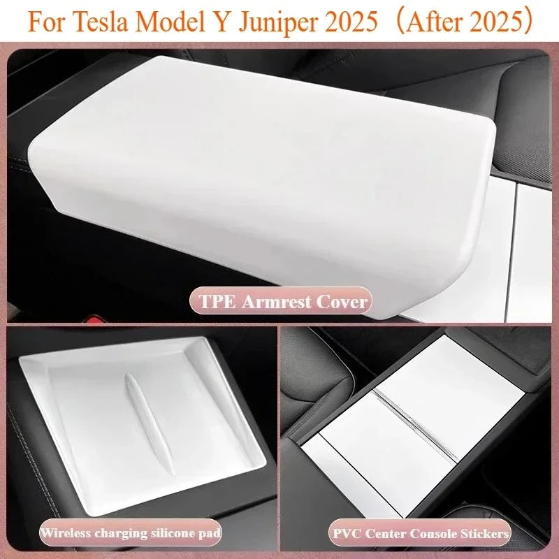 For Tesla Model Y Juniper 2025 White Interior Accessories Center Control Armrest Box Organizer Storage Box Cup Holder New Model3