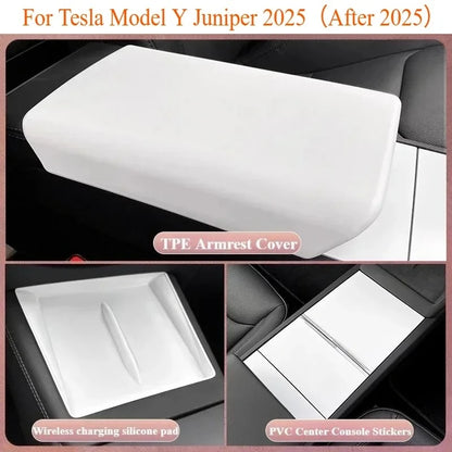 For Tesla Model Y Juniper 2025 White Interior Accessories Center Control Armrest Box Organizer Storage Box Cup Holder New Model3