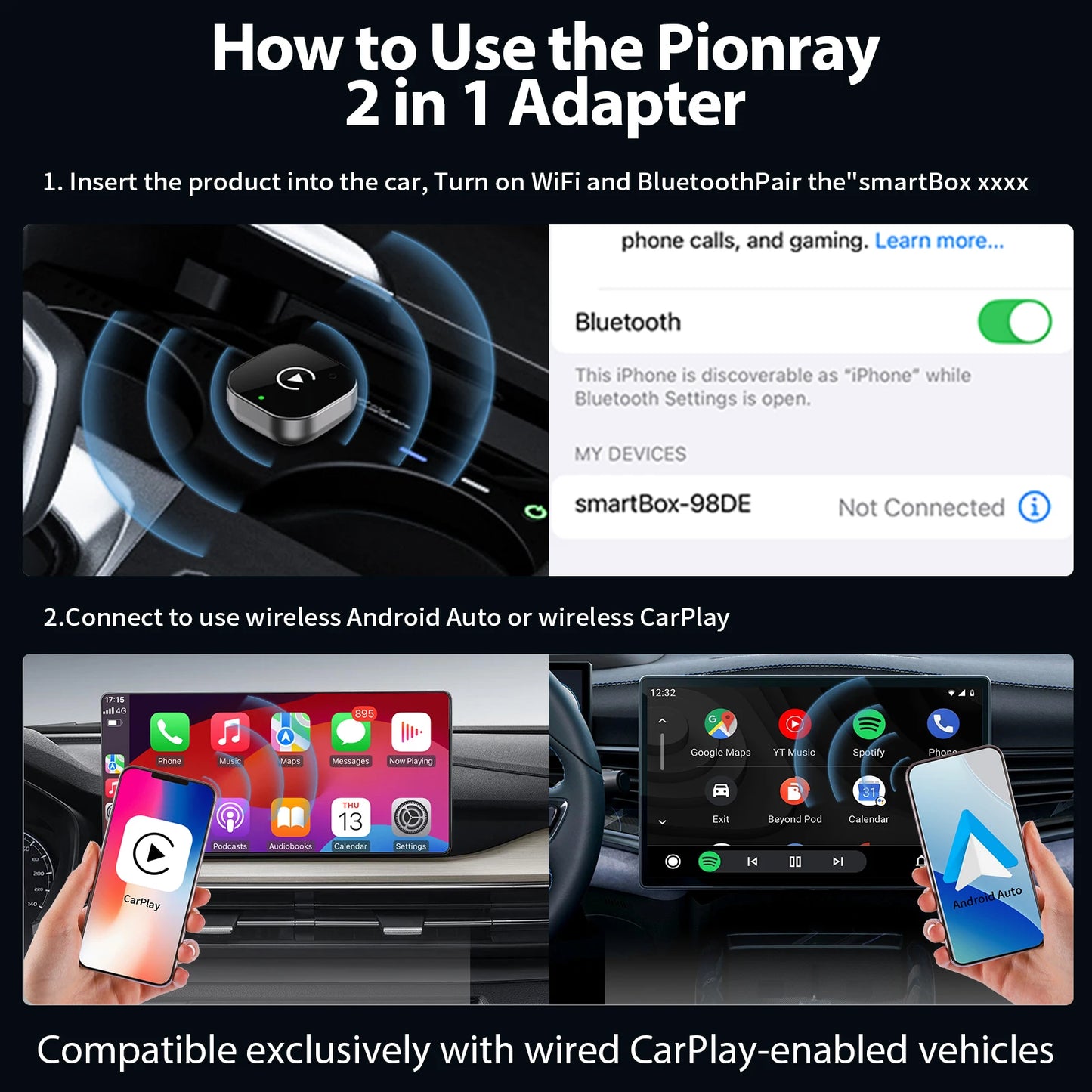 2026 New Wireless Car Adapter, Auto Connect for iPhone & Android, 5GHz WiFi