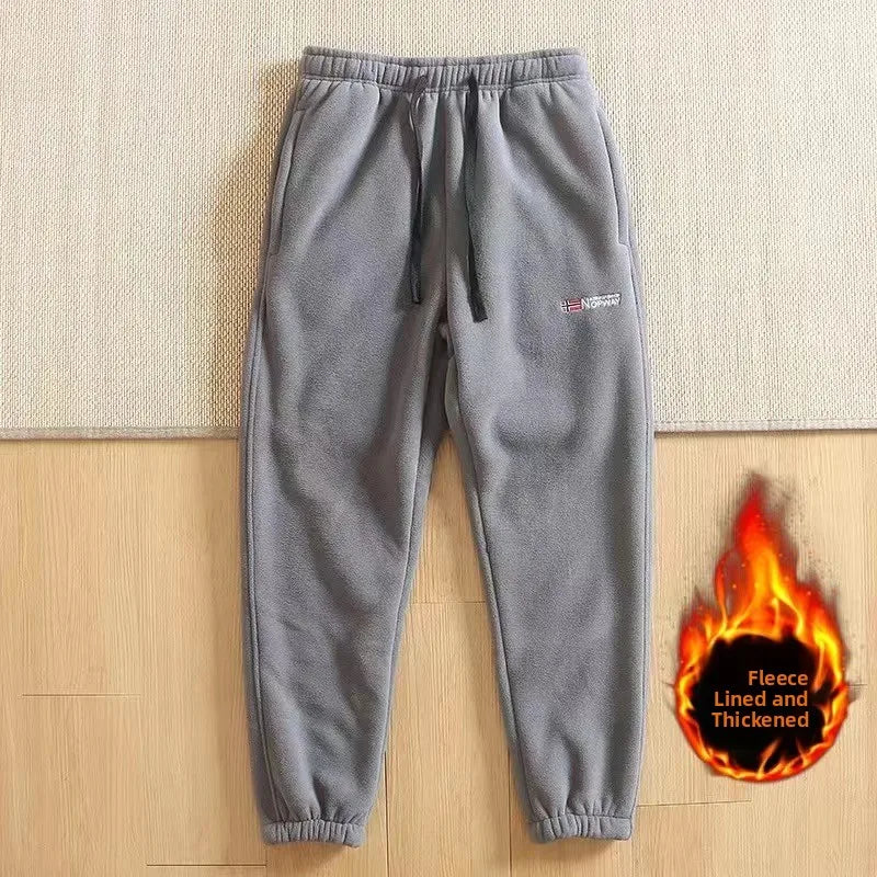 Men's Double-Sided Fleece Thickened Sweatpants Elastic Waist Casual Trousers Winter Warm Sports Leisure Pants Polyester Fiber