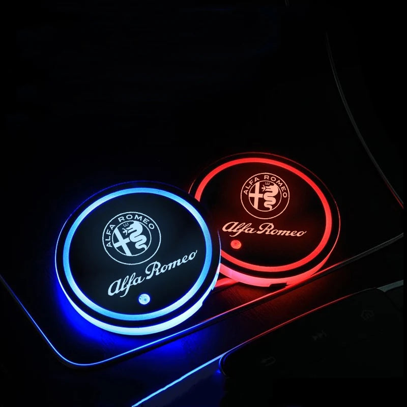 LED Car Cup Holder Lights 7 Colors Changing Mat Cup Pad For Alfa Romeo giulia stelvio giulietta 159 147 156 166 Auto Accessories