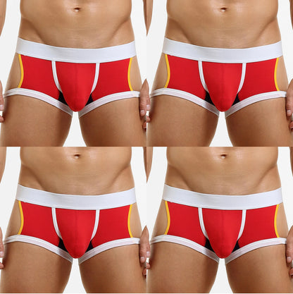 4-Pack SEOBEAN Men's Low-Waist U-Shape Flat Briefs Underwear Trendy Side-Light Design Comfortable Innerwear for Men
