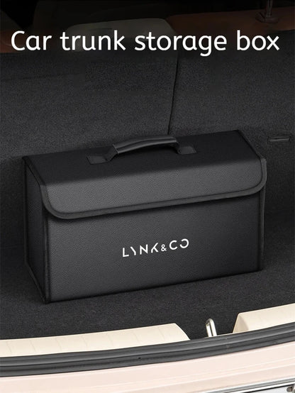 Car Trunk Storage Box Fit For LYNK&CO 01 02 03 05 06 07 08 09 10 Z10 Z20 900 2024 2025 Storage Bag Leather Car Trunk Tool Box