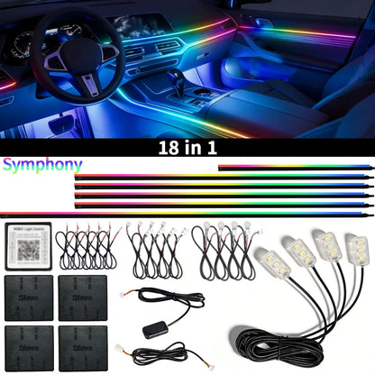 Symphony Interior Car LED Ambient Strip Lights with APP Control Music Sync RGB Decorative Lamp 18 in 1 Auto Atmosphere Light
