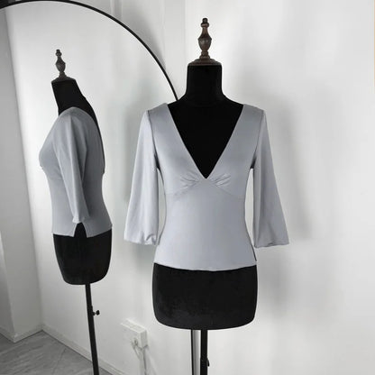 Tossy Summer V-Neck Sexy T-Shirts Top Women Patchwork Casual Solid Slim Commute Y2k Top Pullover Female Backless Tee Top 2026