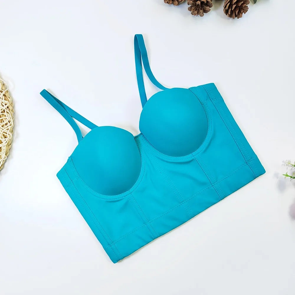 SXTHAENOO Summer 8 colors Fashion Mesh Push Up Bralet Women's Corset Simple Bustier Bra Night Club Party Sexy Cropped Top Vest