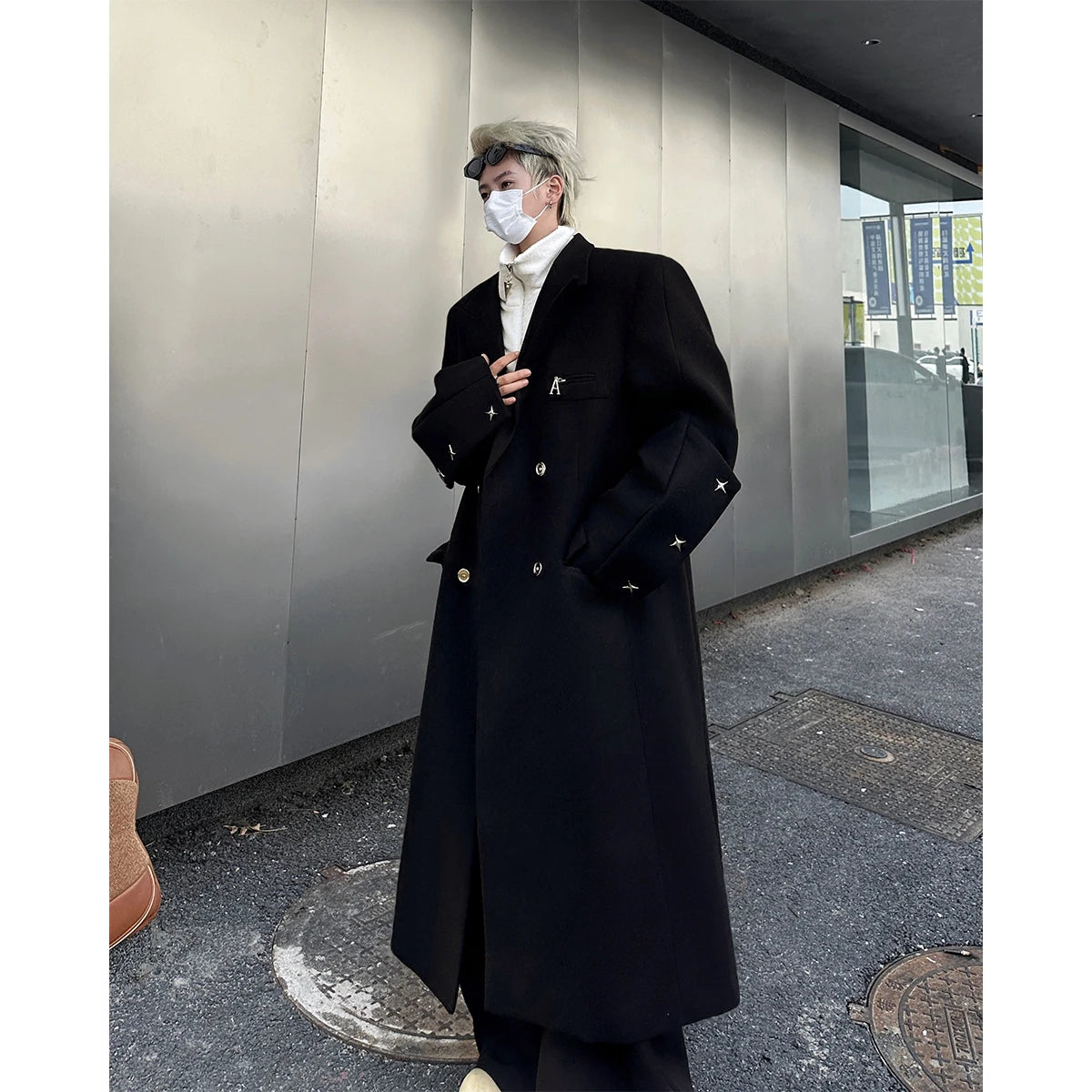 Autumn Winter Men's Shoulder Length Woolen Coat over Knee Double Breasted Windbreaker Outerwear Fashionable Korean Style