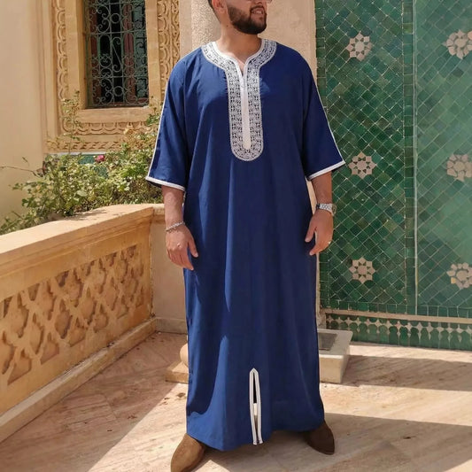 2026 Spring New Men's Loose Luxurious Embroidered Long-sleeve Ethnic Clothing With Three-quarter Sleeves Islam Elegant
