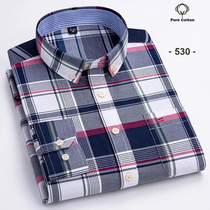 New In Shirt Plus Size 7XL 100% Cotton Oxford Long-Sleeve Shirts for Man Slim Fit Formal Plain Shirt Plaid Office Elegant Clothe
