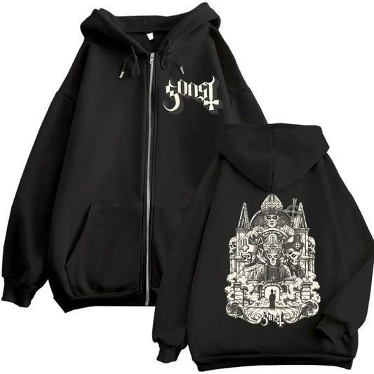 Rock Singer Ghost Band Zipper Hoodie Gothic Vintage Long Sleeve Zip Up Sweatshirts Men Women Casual Fashion Pullovers Streetwear