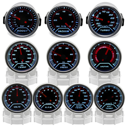 2" 52mm Universal 12V LED Smoke Len -1~0~2 BAR Turbo Boost Gauge Meter / Turbo Boost Meter with White LED Backlight For 12V Car