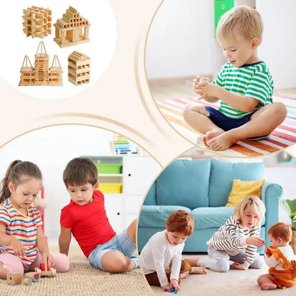 Wooden Building Blocks 100pcs Stacking Block Toy Construction Toy Wooden Toddler Toys Fine Motor Toys For Kids Wood Blocks For