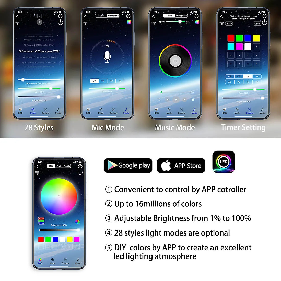 Flowing Color RGB LED Strip Under Car Neon Light 60*150 90*180 BT App Control Car Products 6PCS Waterproof Car Accessories 12V