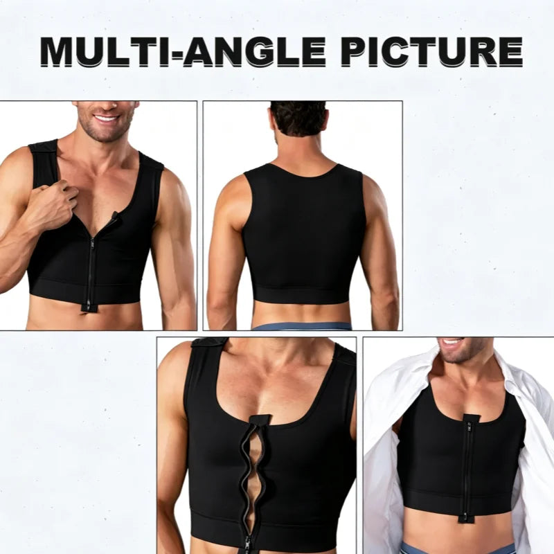 Men's Slimming Body Shaper Vest Sleeveless Zipper Front Gynecomastia Chest Compression Shapewear Post Operative Faja Top