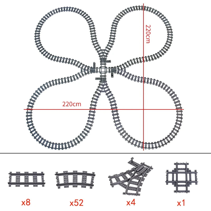 City Trains Flexible Tracks Forked Straight Curved Rails Switch Building Block Bricks High-Tech Creative Toys for kids gifts