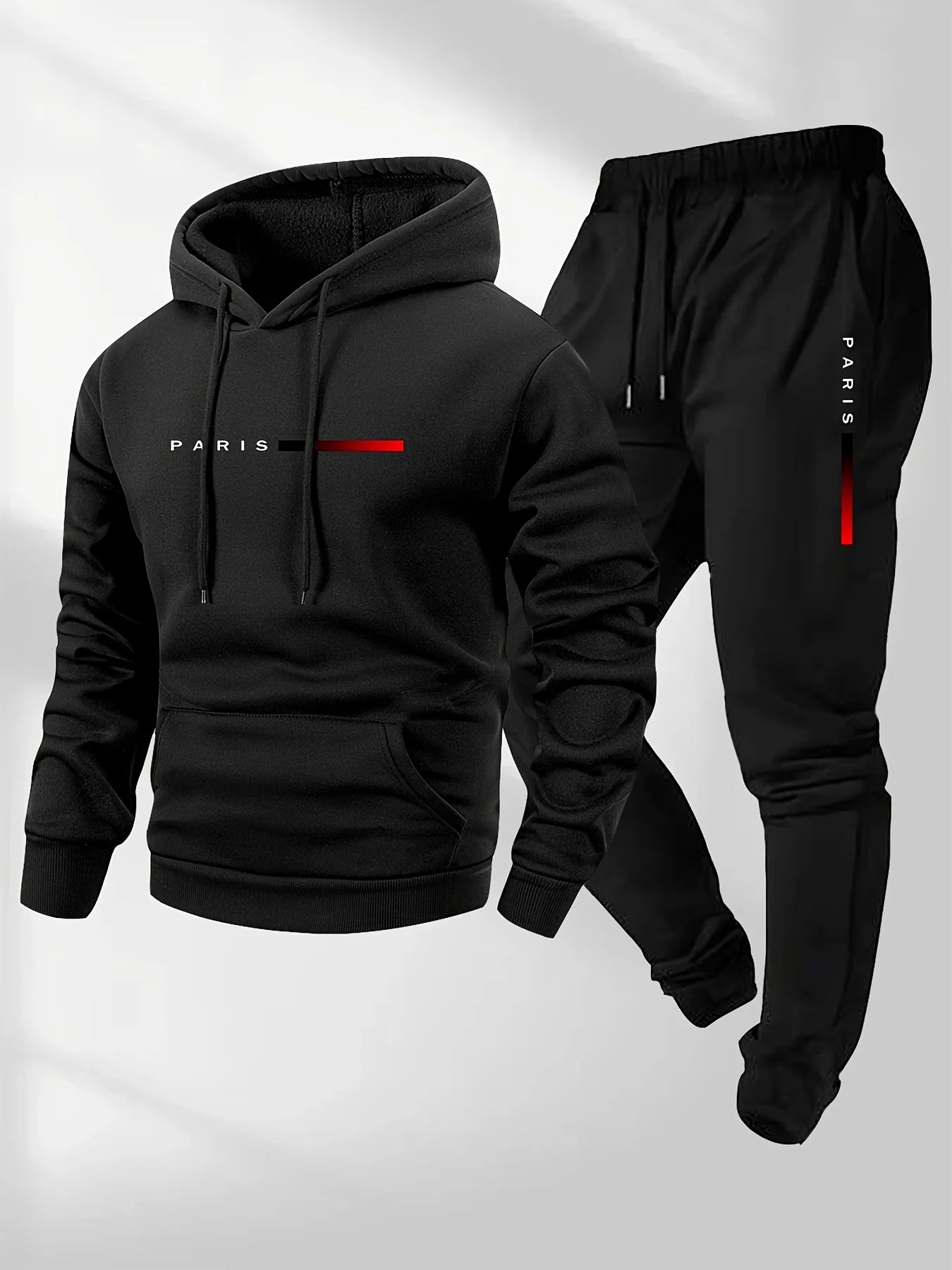 PARIS Letter Print Sweatshirt Suit Men's Fleece Hoodie Pants Set Spring Autumn Winter Warm Casual Sports Pullover Trousers Sets
