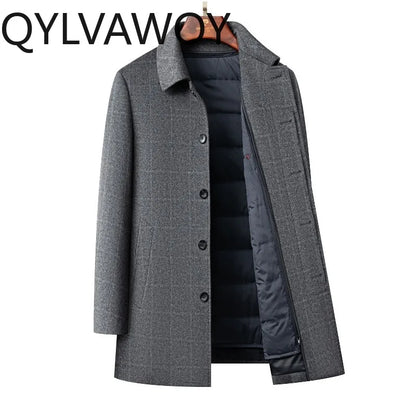QYLVAWOY Men's Wool and Trench Coats Man Jacket Cashmere Mid-length Jackets Lapel Detachable Down Liner Man Clothes High-quality