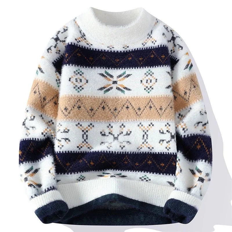 Autumn/winter New Fashion Trend Printed Thickened Warm Knitted Sweater Men's Casual Loose Sports Large Size High Quality Sweater