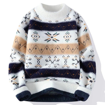Autumn/winter New Fashion Trend Printed Thickened Warm Knitted Sweater Men's Casual Loose Sports Large Size High Quality Sweater