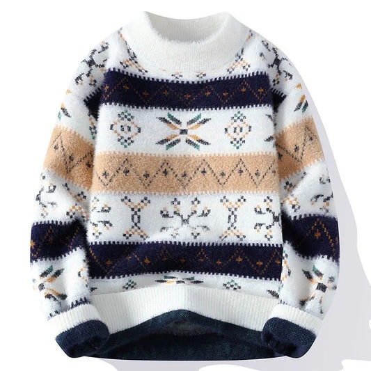 Autumn/winter New Fashion Trend Printed Thickened Warm Knitted Sweater Men's Casual Loose Sports Large Size High Quality Sweater